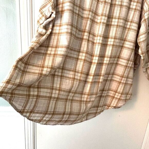Old Navy The Classic Shirt 3X plaid flannel button up golden brown & cream - Picture 7 of 10